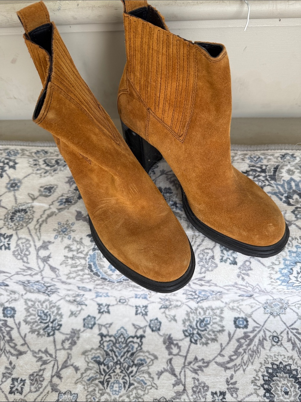 Geox Cognac Suede Ankle Boots with Block Heel